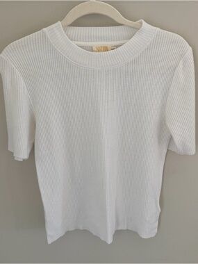 Nation LTD White Ribbed Short Sleeve Top